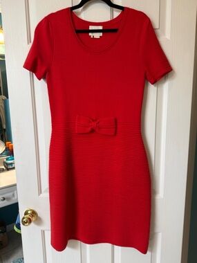 Kate Spade Red Short-Sleeve Bow-Waist Knit Sweater Dress